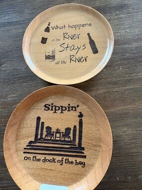 Wooden Coastal Decorative cocktail covers Plates - Tan Rustic Drink Theme